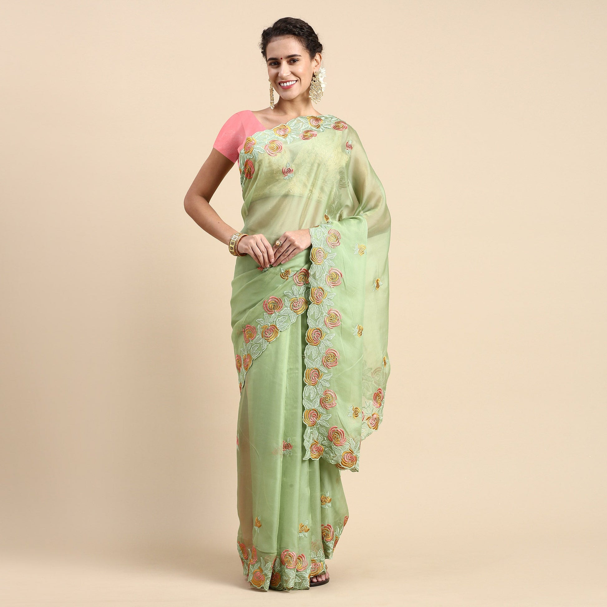green-floral-embroidered-organza-saree-2