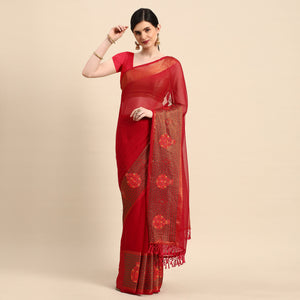 Maroon Swarovski With Embroidery Work Viscose Chiffon Saree