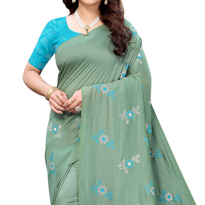 Mehendi Green Casual Wear Printed Silk Saree
