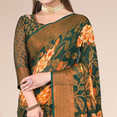 green-orange-floral-printed-with-zari-work-brasso-saree