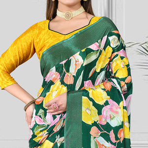 green-yellow-floral-printed-chiffon-saree