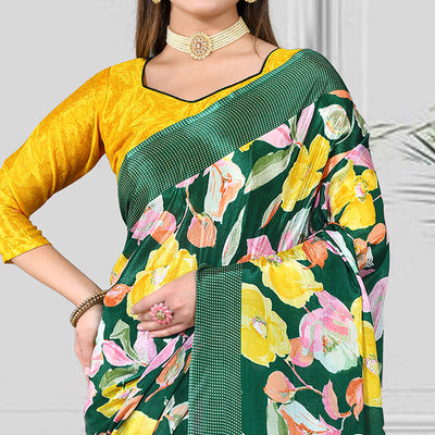 green-yellow-floral-printed-chiffon-saree