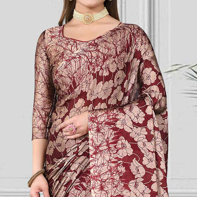 Maroon Floral Printed Chiffon Saree