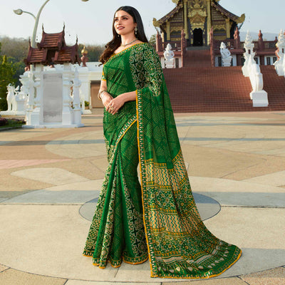 green-bhandhani-printed-chiffon-saree