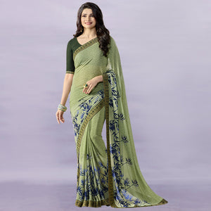 Mehendi Green Floral Printed Georgette Saree