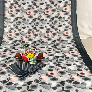 Multicolor Floral Digital Printed Linen Saree