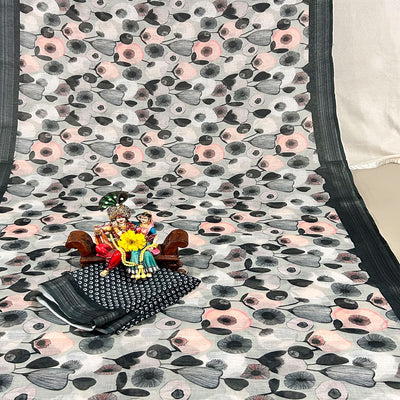 Multicolor Floral Digital Printed Linen Saree