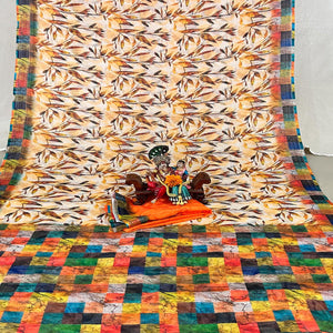 Multi Floral Digital Printed Linen Saree