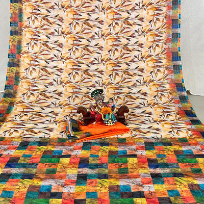 Multi Floral Digital Printed Linen Saree