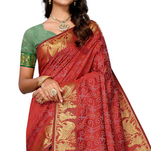 Maroon Woven Banarasi Silk Saree