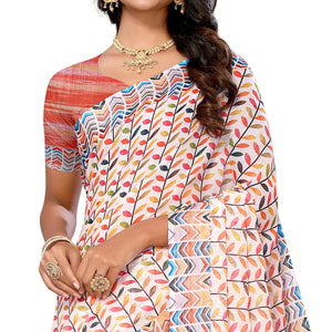 Cream & Multicolor Digital Floral Printed Linen Saree
