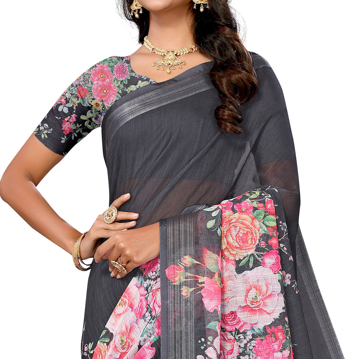 grey-pink-digital-floral-printed-linen-saree