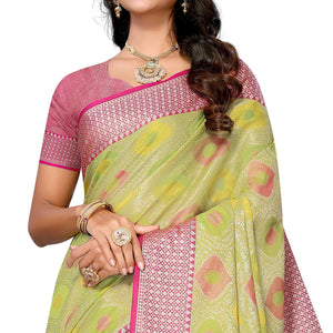 Lemon Green Woven Banarasi Silk Saree