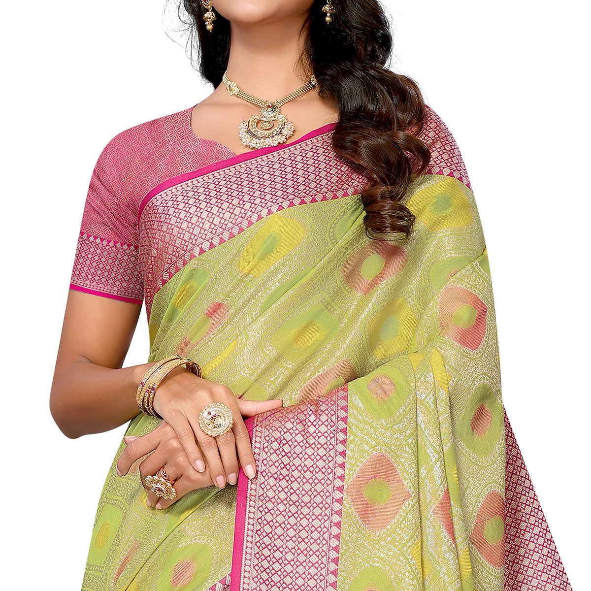 Lemon Green Woven Banarasi Silk Saree
