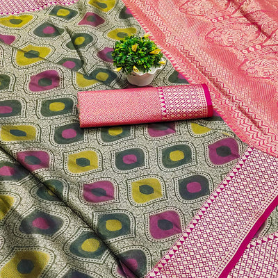 Grey Woven Banarasi Silk Saree