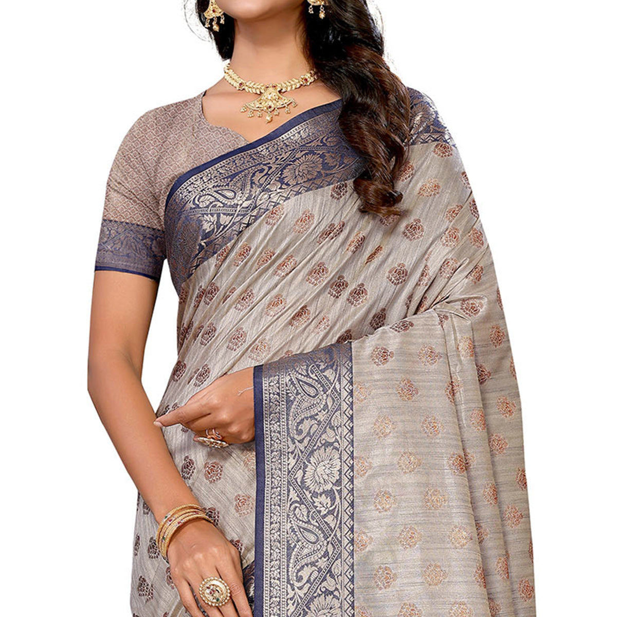 grey-floral-woven-banarasi-silk-saree