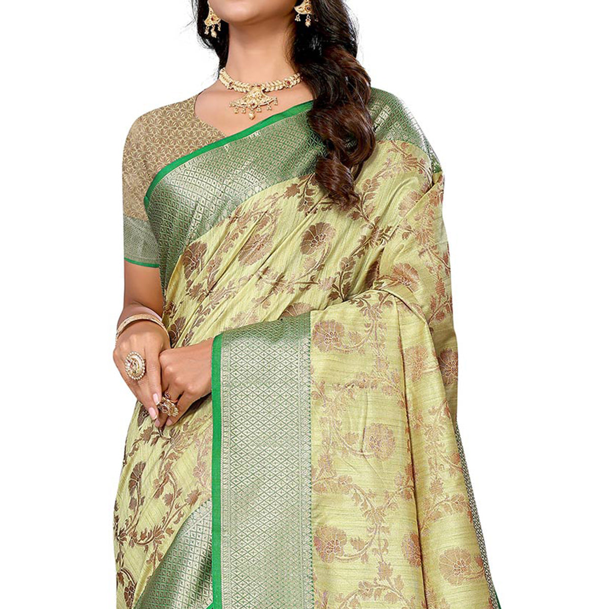 green-floral-woven-banarasi-silk-saree-3