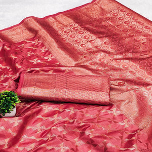 Gajri Pink Woven Organza Saree