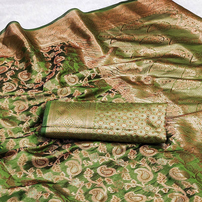 Mehandi Green Woven Organza Saree