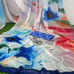 Multicolor Digital Printed Georgette Saree