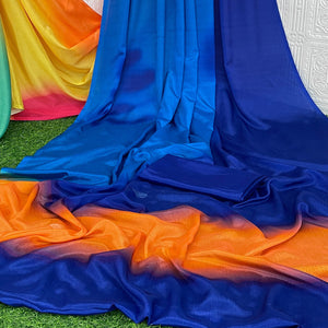 Multicolor Digital Printed Chinon Saree