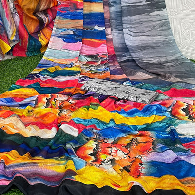 Multicolor Digital Printed Chinon Saree