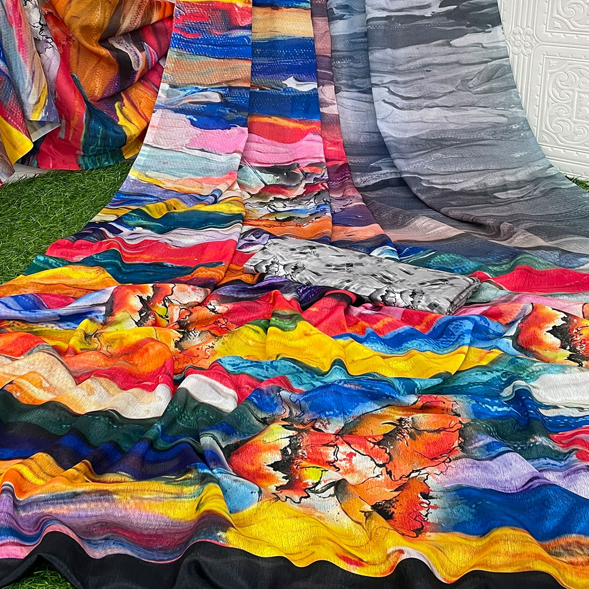 Multicolor Digital Printed Chinon Saree