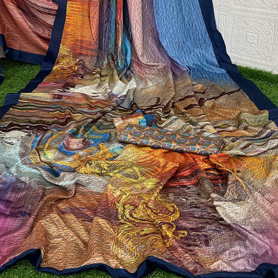 Multicolor Digital Printed Chinon Silk Saree