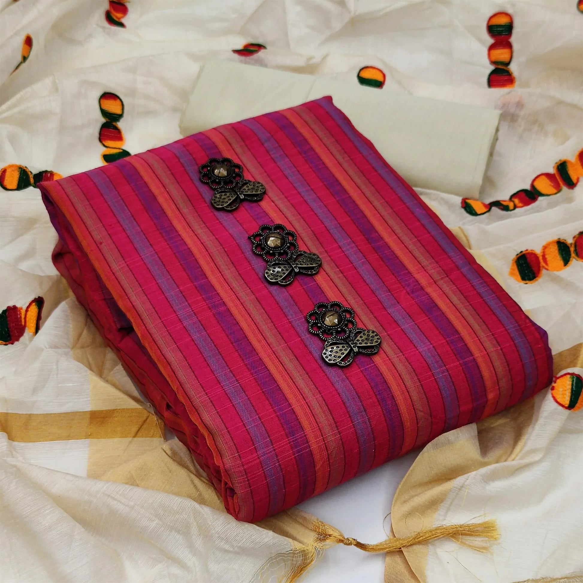 Dark Pink And Chikoo Dress Material Pack Of 2