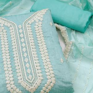 Light Blue Embroidered Chanderi Dress Material