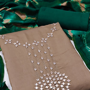 Brown Embroidered Viscose Dress Material