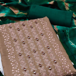 Brown Floral Embroidered Viscose Dress Material