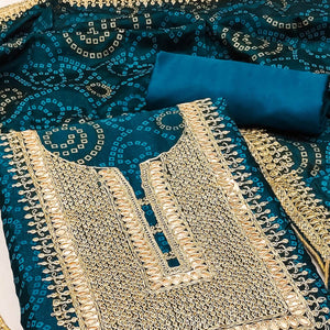 Morpich Printed With Embroidered Vichitra Silk Dress Material