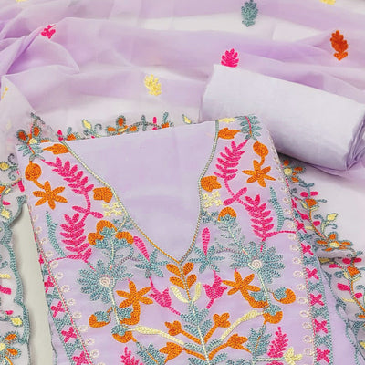 Light Purple Floral Embroidered Georgette Dress Material