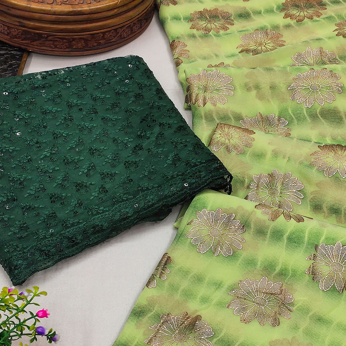 green-floral-foil-printed-georgette-saree-1