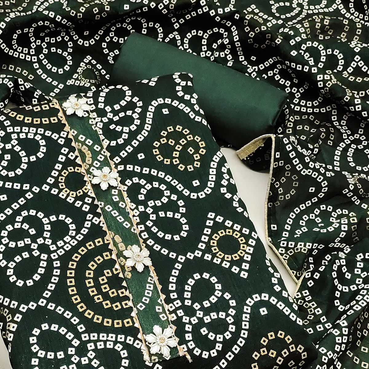 green-bandhani-printed-vichitra-silk-dress-material