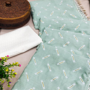 Light Green Printed Chiffon Saree With Tassels