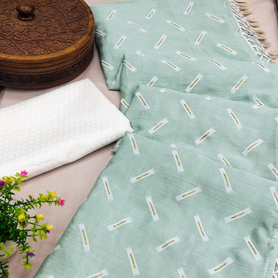 Light Green Printed Chiffon Saree With Tassels