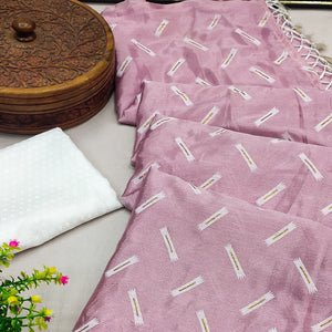 Mauve Printed Chiffon Saree With Tassels