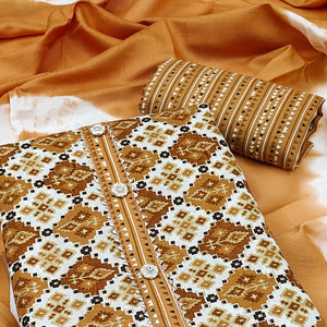 Chikoo Foil Printed Cotton Blend Dress Material