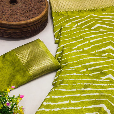 green-lehriya-printed-dola-silk-saree-with-zari-border