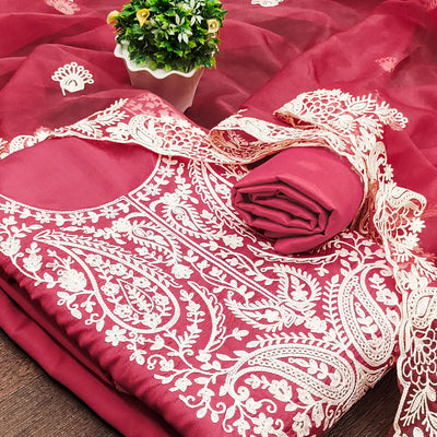 Gajri Pink Floral Embroidered Viscose Dress Material
