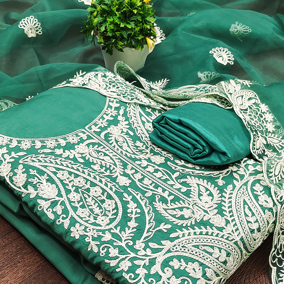 green-floral-embroidered-viscose-dress-material-1