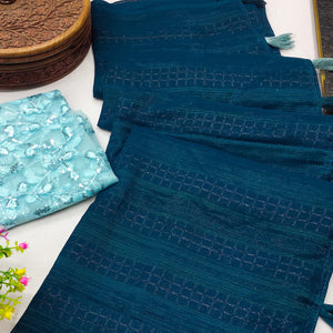 Blue Woven Art Silk Saree With Tassels