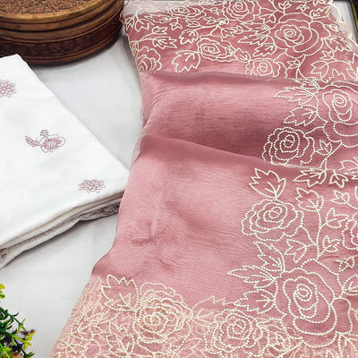 Mauve Embroidered Organza Saree