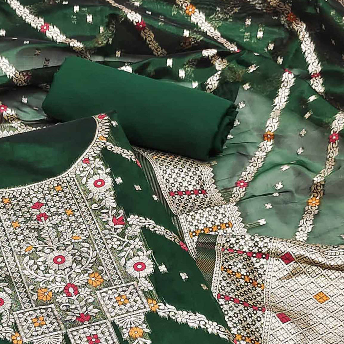 green-floral-woven-banarasi-silk-dress-material-3