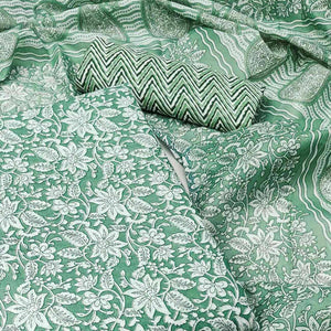 Dark Green Floral Printed Pure Cotton Dress Material
