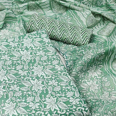 Dark Green Floral Printed Pure Cotton Dress Material