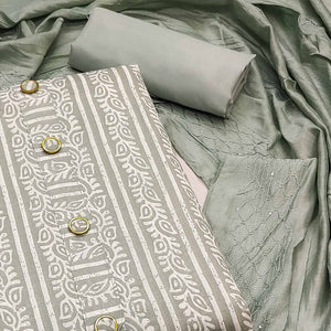 Grey Printed Pure Cotton Dress Material