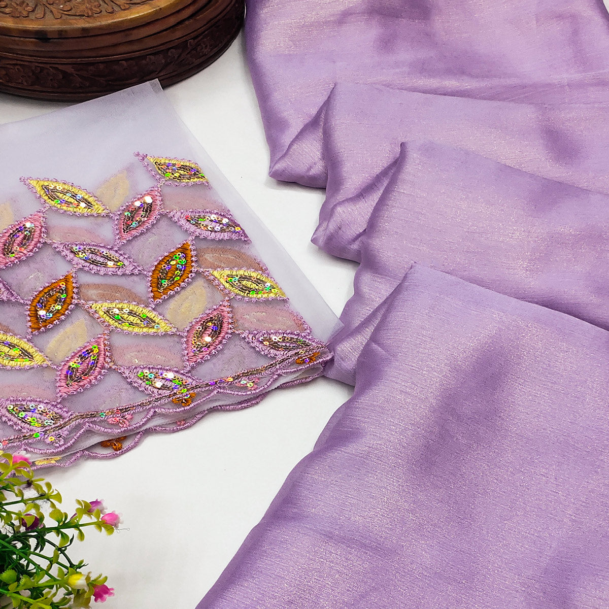 Lavender Solid Chiffon Saree